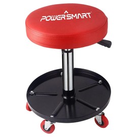 PowerSmart 360° Rolling Mechanic Stool with Tool Tray, Adjustable 15-20 Inches, 300 lbs Capacity, Comfortable & Durable for Garage/Shop Use