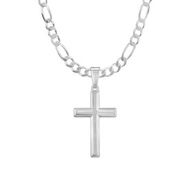 Silver Shoppe Jewelry Mens Sterling Silver Traditional Cross Pendant 6mm Italian Figaro Chain Necklace - 150-20