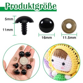 TOAOB Pack of 50 Safety Eyes, 16 mm, Black, Plastic, Crafts, Dolls, Eyes, Button Eyes with Washers for Crochet Animals, Doll, Puppet, Plush Toy, Teddy Eyes