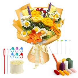 Crochet Kit for Beginners, Rose, Lavender Bouquet Knitting Kit for Beginners Adults Handicraft Enthusiast DIY, Bouquet with Crochet Yarn and Step-by-Step Instructions for Birthday Gifts (Bouquet)