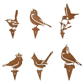 Dzmuero Garden Stakes, Pack of 6 Garden Decoration Rust, Garden Stakes Rusty Ornaments for Birds Outdoor, Garden Decorations Made of Iron, Retro Craftsmanship, Animal Silhouette, for Outdoor, Garden