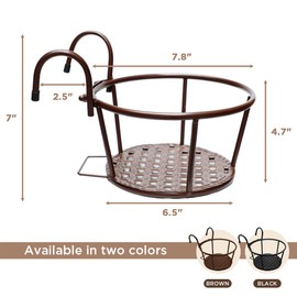 NEISRAI Iron Art Metal Railing Flower Pot Hanging Basket for Indoor Pot Holder Hanger 3 Pack Outdoor Plants Perfect for Porches and Patio Decor (Champagne)