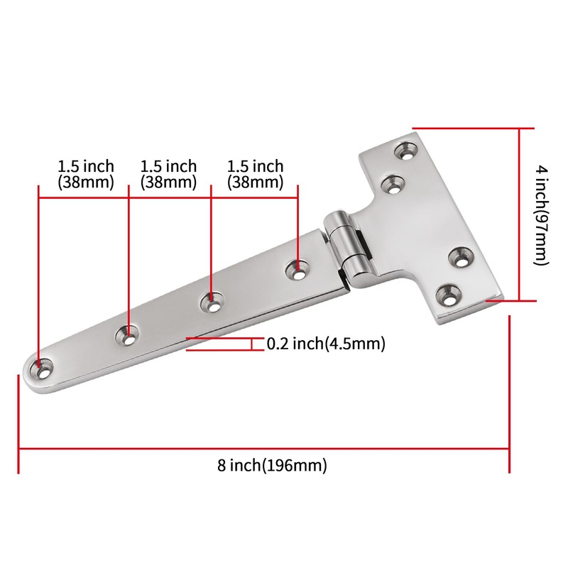 Laorde 316 Stainless Steel T Hinges Marine Grade 8'' x