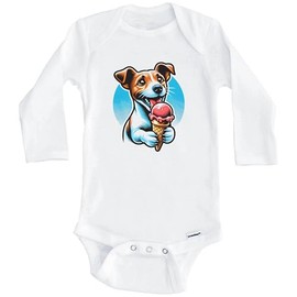 Really Awesome Shirts Jack Russell Terrier Eating Ice Cream Cone Cute Dog Baby Bodysuit (Long Sleeve), 0-3 Months White