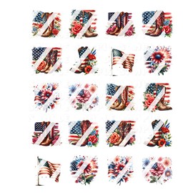 July 4th, Patriotic, Fourth of July, Independence Day, American Flag, Boots, Flowers Nail Art Decals - Waterslide Nail Decals