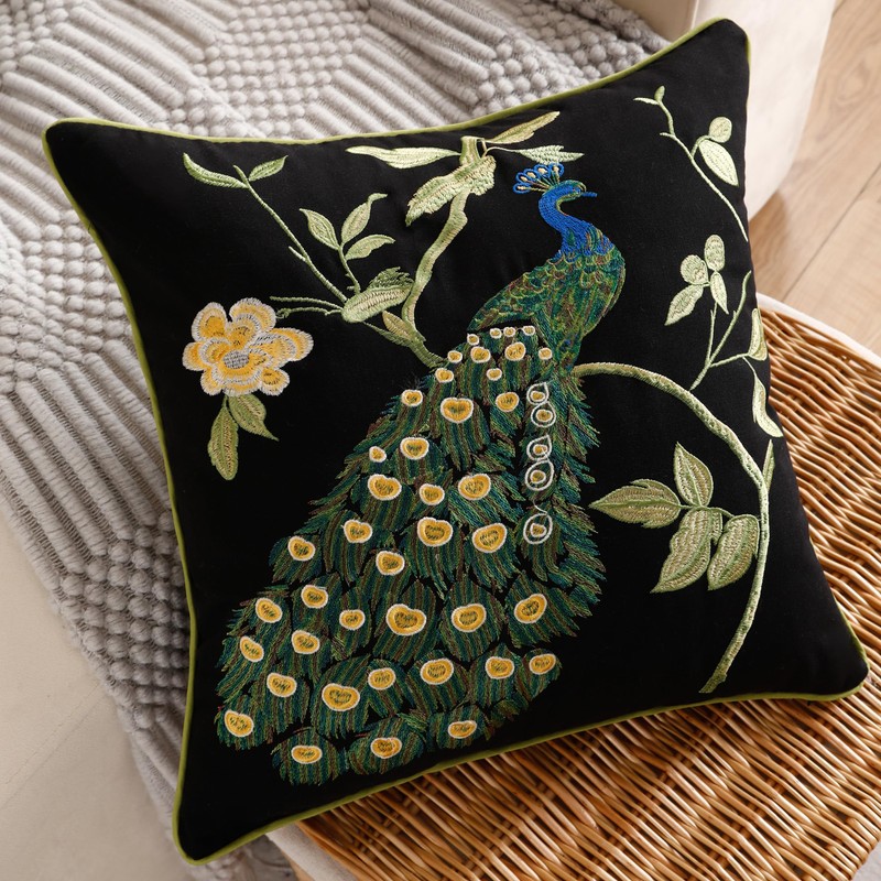 Holibeat Spring Embroidered Birds Tree Throw Pillow Covers Peacock Decorative