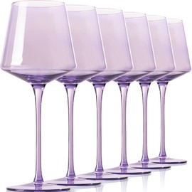 Physkoa Purple Wine Glasses Set of 6-16oz Hand Blown Crystal Colored Wine Glasses with Long Stem, Multicolor Wine Glass for Wine Lovers, Wedding, Birthday Gifts for Women