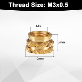 QUARKZMAN Pack of 100 M3 Threaded Inserts Brass Heat Set Insert M3 x 3 mm, OD 5 mm Knurled Insert Nuts, 3D Print Brass Nuts Female Threaded Inserts Nuts
