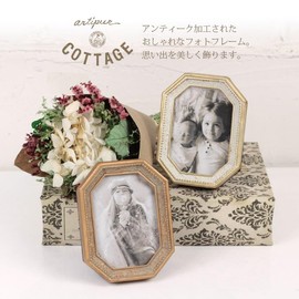 Tokyo Kankan, Antique Style, Mini Photo Frame, Photo Stand, Wall Hanging, S, 3.9 x 3.1 inches (10 x 8 cm), White