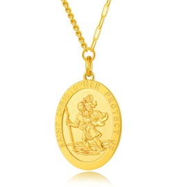 jiamiaoi 18K Gold St Christopher Necklace Men Women St Christopher Medal Necklace for Men Women Saint Christopher Pendant Gold-Plated Round 11.4 Inches x 11.4 Inches -15.3 Inches x 10.2 Inches Oval,