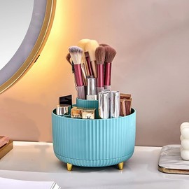 Makeup Brushes Organizer,Cosmetic Storager,360° Rotating Desktop Makeup Tools Holder,Portable Lipstick Organiser,Storage Stand for Cosmetic Pen or Eyeliner (Blue)