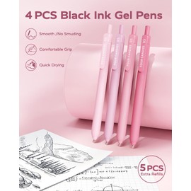 Four Candies Aesthetic School Supplies, 4 Gel Pens with Black Ink, 4 Correction Tape, 2 Pastel Highlighters, 2 Mechanical Pencils, Sticky Notes, Index Post for Back to School Supplies with Case Pink