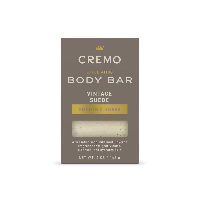 Cremo Exfoliating Body Bar for Men, Vintage Suede Scent, Multi-Layered
