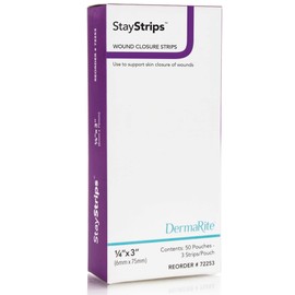 StayStrips Wound Closure Strips, 1/4” x 3”, Hypoallergenic Adhesive, Flexible, Moisture & Air Permeable, Helps Reduce Scar Formation, Primary and Secondary Closure, 50 Pouches / 3 Strips (150 Strips)
