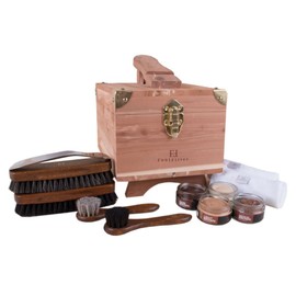 FootFiiter Shoe Shine Set & Grand Cedar Wood Storage Box, Shoe Polish Cream & Shoe Care Tools for Leather Shoes (Brown Colors)