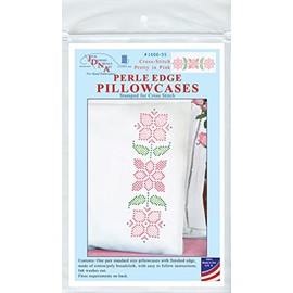 Jack Dempsey Stamped Pillowcases W/White Perle Edge 2/Pkg - Cross-Stitch Pretty in Pink