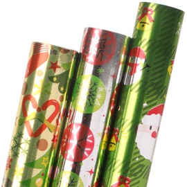 Ribbli Christmas Wrapping Paper 3 Rolls Green Silver Red Metallic Foil Shine Gift Wrapping Paper Rolls, Mini Roll-17 Inch x 10 Feet Per roll