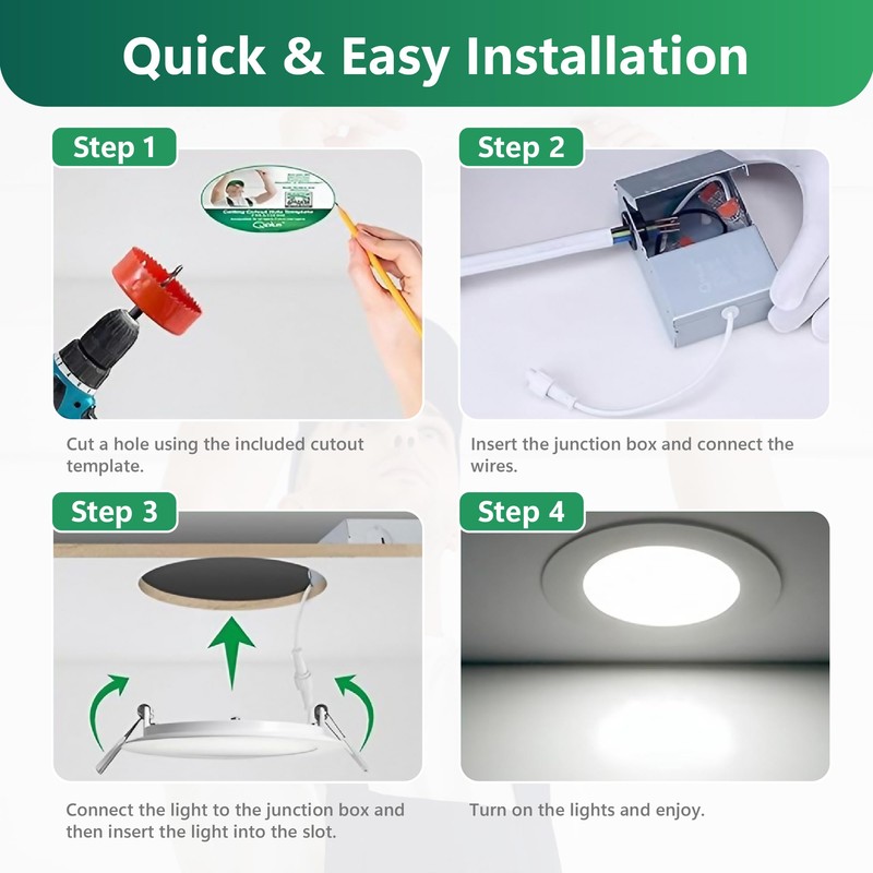 QPLUS Home 6-Pack 4-Inch Slim-Panel Recessed Light, White, 4000K Cool