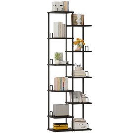 10 Tier Tree Bookshelf Tower Metal Spine Bookcase Industrial Bookshelves Tall Narrow Books Organizer Floor Standing Ladder Book shelf for Living Study Room Office Bedroom Corner Display black HBC506B