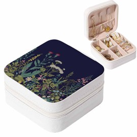 Anegefu Jewelry Organizer Box,Herbs and Wildflowers,Portable Jewelry Storage Holder for Rings Earrings Necklace Bracelet Boxes for Girls Women