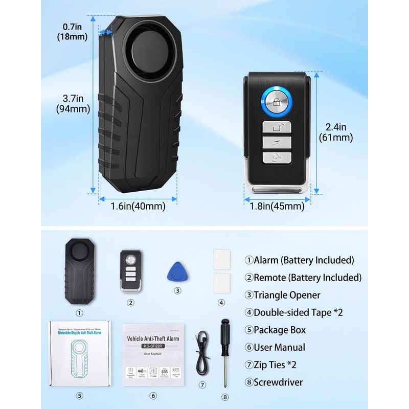 Cruxer Bike Alarm Remote Motion Sensor System, Motorcycle Alarm with