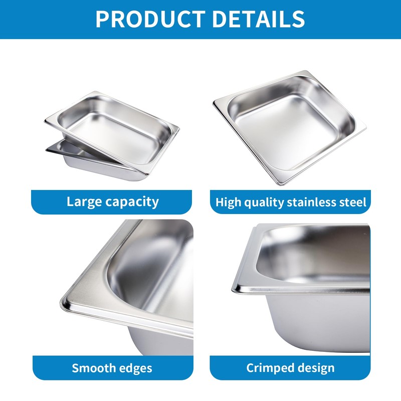 6 Pack Half Size Hotel Pans, 1/2 Size 2.5 Inch