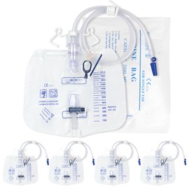5 Pack Urinary Drainage Bag with Anti-Reflux Chamber, 2000ml Large Capacity, 48" Drainage Tube, Professional Urine Bags with Clips and Hanging Hook, Catheter Bags for Men