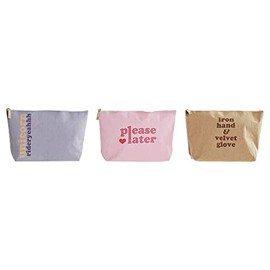 DKD Toiletry Bag Home Decor Canvas Blue Pink Brown Polyester Shabby Chic (32.5 x 8 x 21 cm) (Pack of 3), Colourful