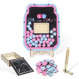 AINBIN Gender Reveal Guest Book Alternatives Set, 60 Pcs Pink Blue Little Wooden Star Kit with Photo Frame Sonogram Voting Ideas for Baby Shower Decorations, Boy or Girl Gender Reveal Games