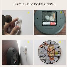 YeYo Owl Wall Clock Made of Wood Battery Operated Home Decoration French Country Silent Clock Painted Retro Style for Children's Room (16inch)