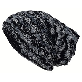 Gheri Cable Knit Winter Fleece Lined Floppy Hat Wool Rasta Hat, Black tie colour, Einheitsgröße