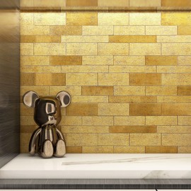 VAOVI Gold Kitchen Backsplash Tiles Peel and Stick,Mosaic Tile Stickers Self-Adhesive Wall Tiles Heat Resistant Waterproof Tiles(10sheets,Square)