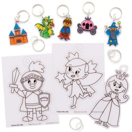 Baker Ross FE513 Fairy Tale Super Shrink Keyrings - Pack of 8, Keyrings for Crafts to Colour in, Make and Display, Make Your Own for Kids, Fairy Tale Shrink Art Keyrings