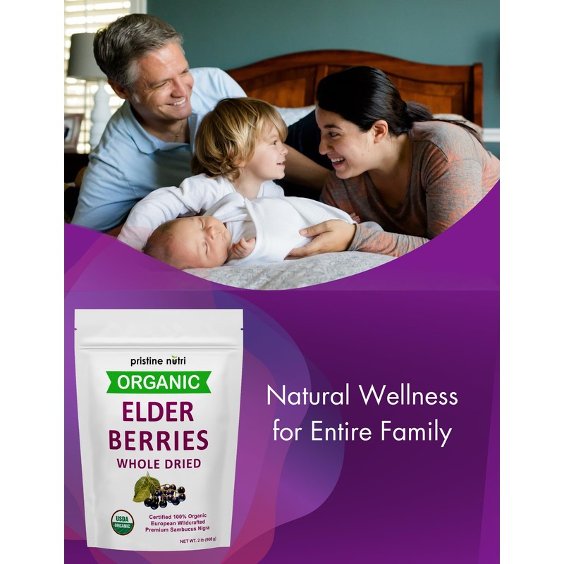 Organic Elderberries Dried Bulk | Whole European Elderberry Dried, Wildcrafted