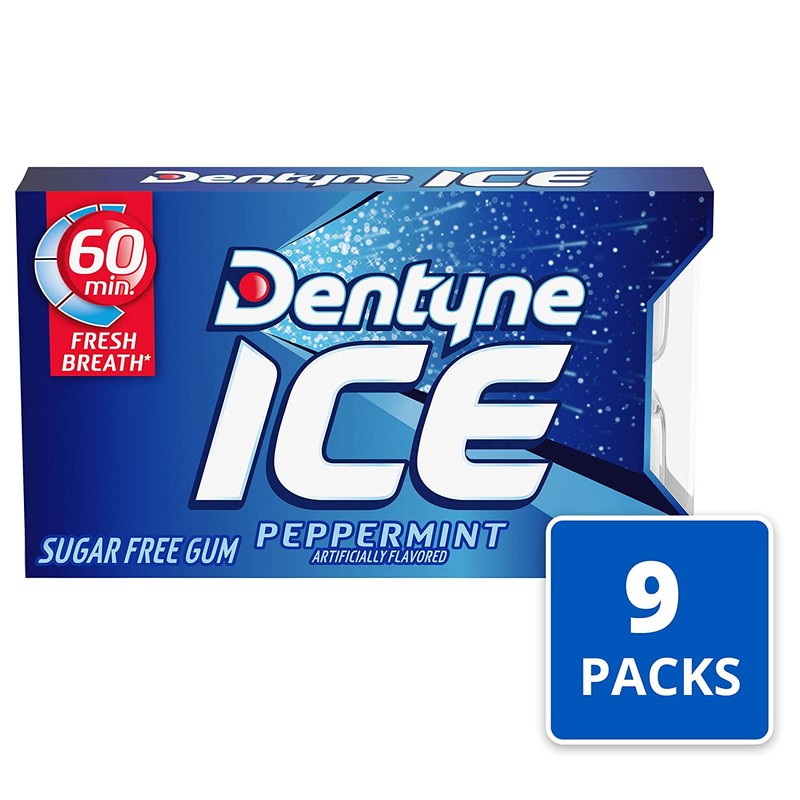 Dentyne Ice Peppermint Sugar Free Gum, 9 Packs of 16