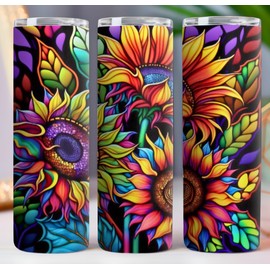 Sunflowers Bright Colored 20 oz Tumbler 20oz Skinny Cup Mug Lid w/ Straw