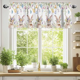 Clblhlolkuy Valance Curtain for Window Easter Flower Bunny Colorful Eggs Leaves Plant Rod Pocket Valance Window Valance for Kitchen Bathroom Living Room Holiday Home Decoration 54x18inch