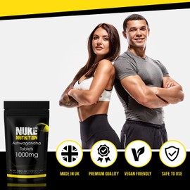 Nuke Nutrition Ashwagandha Tablets | 60 Tablets | 1000mg High Strength | Natural Easy Swallow Capsules | Pure Ashwagandha Root Supplement | Support Body Functions & Cognition | Vegan