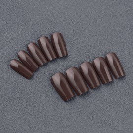 Brown Press On Nails Medium Long Square, Xcreando Medium Coffin Nails Acrylic Nails Press ons Glue on Nails Medium Length, Solid Color Fake Nails for Women, Natural Thick Artificial Nails Stick on