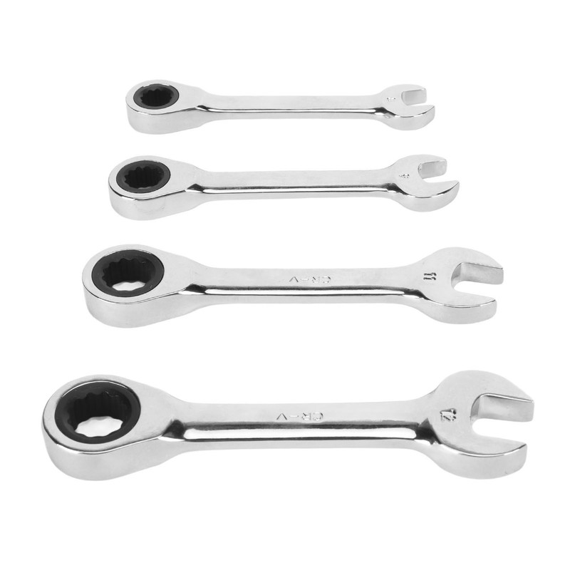 4pcs Short Ratcheting Wrench Set 72 Tooth 8mm 9mm 11mm