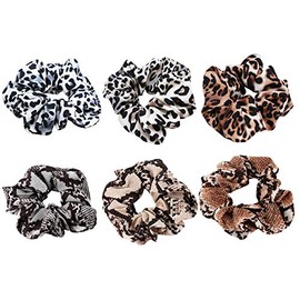 6 Pack Leopard Print Hair Scrunchies Animal Print Slap Bracelet Ponytail Holder Elastic Hair Bands Wrist Line Fabric Scrunchy Hair Ties for Show/Sleepover Party