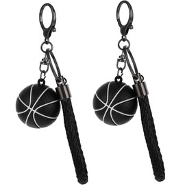Pack of 2 Basketball Gift Keyrings, Mini Basketball Key Ring, Pendant, 3D Basketball Key Ring for Boys, Sports Fan, Basketball, Inspirational Gift (Black), black