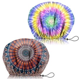 Zewurtuw Zewurtuw 2 PCS Shower Cap Adjustable Reusable Double Waterproof Layer Elastic Hair Bath Cap Cute Aesthetic for Women Girls-Multicolour 2