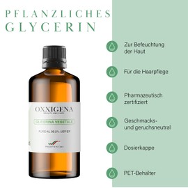 Oxxigena - Pure Liquid Vegetable Glycerine ≥ 99.5% (Glycerin) 500 ml, Full VG Neutral Base, Ideal for Moisturising Skin, Hair and Liquids, Tasteless and Odourless