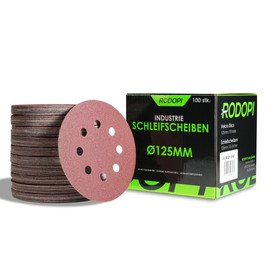 RODOPI RedDevil Sandpaper 125 mm Velcro Grit 40-320 Sanding Discs for Random Orbital Sanders Zirconia Corundum Sanding Pads Round 8 Hole Velcro Disc - Pack of 50 K80