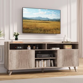TV Stand for TVs Up to 65 Inch, Entertainment Center with Storage, Television Stands with Sliding Doors and Adjustable Shelves, Modern Fluted Accent TV Console with for Bedroom Living Room (Ash Oak)