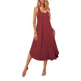 Ekouaer Women Nightgowns Long Sleeveless Sleepshirt Soft Tank Sleepwear Full Slip Nightshirt Wine Red XXL