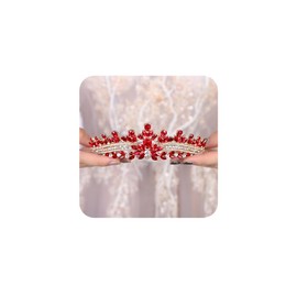 Teyglen Red Crystal Crown and Tiara for Women Wedding Rhinestone Princess Tiaras Headband Bridal Hair Accessories for Party Prom Brithday (Red)