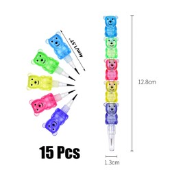 Stackable Pencils for Kids,15 Pcs Stackable Pencils Cute Bear Pencils Stackable Colouring Pencils 5 in 1 Stacking Colored Pencils Party Favors for Birthday Party Supplies School Kids Gift