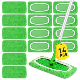 14Pcs Reusable Microfiber Mop Pads Compatible with Swiffer Sweeper,Dry Sweeping Cloths & Wet Mopping Pads Refills,Washable Mop Pads for Floor Cleaning